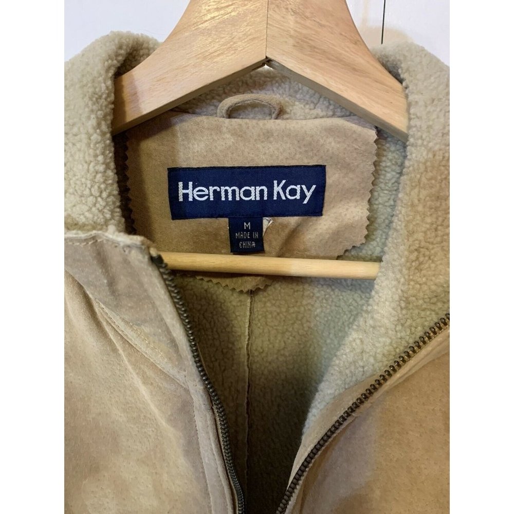 Vtg HERMAN KAY SUEDE FUR Women’s Sz M TAN SHEARLING‎ COAT